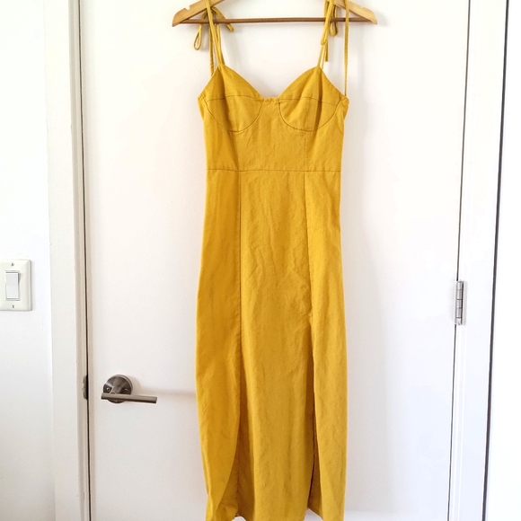 Golden turmeric cotton/linen dress (small) - Picture 3 of 6